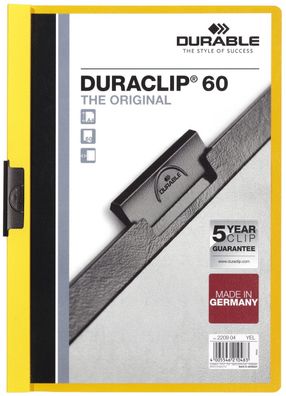 Durable 2209 04 Klemm-Mappe Duraclip® 60, DIN A4, gelb