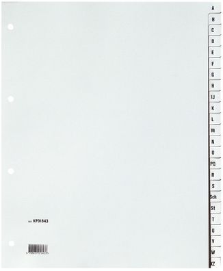 Q-Connect® KF01843 Register - A - Z, PP, ohne Index, A4 Überbreite, 24 Blatt, grau