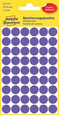 Avery Zweckform® 3115 Markierungspunkte - Ø 12 mm, 5 Blatt/270 Etiketten, violett