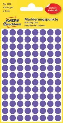 Avery Zweckform® 3112 3112 Markierungspunkte - Ø 8 mm, 4 Blatt/416 Etiketten, violett