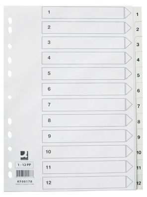 Q-Connect® KF00178 Zahlenregister - 1 - 12, PP, A4, 12 Blatt, weiß