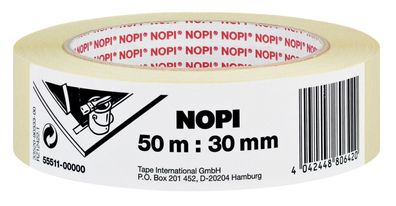 NOPI Maler Krepp Papierabdeckband, 30 mm x 50 m, beige