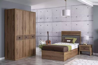 Bett Holzbett mit Bettkasten Garnitur Jugendbett Holz Braun Set 3tlg