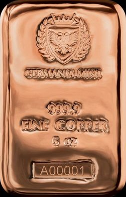 Kupferbarren Germania Mint 5 oz 999,9 Gussbarren Kupfer
