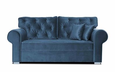 FURNIX Schlafsofa Monat 2 Personen Couch mit Armlehnen und Holzbeine PR8817 Denim