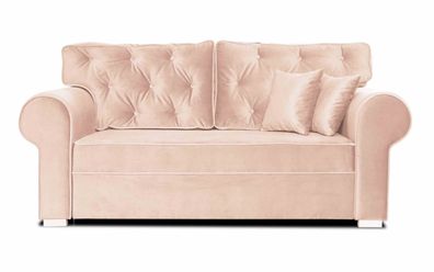 FURNIX Schlafsofa Monat 2 Personen Couch mit Armlehnen und Holzbeine PR8811 Perlrosa