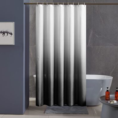 Farbverlauf-Duschvorhang: Schwarzer Stoff waschbar 120x200cm mit 8 Duschvorhanghaken