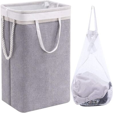 Faltbarer Wäschekorb Leinen mit Deckel 84 l Beige + Grau herausnehmbare Innentasche