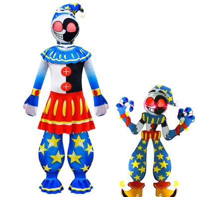 FNAF Moondrop Cosplay Jumpsuit mit Haube Kinder Clown Kostüm Halloween Party Onesie