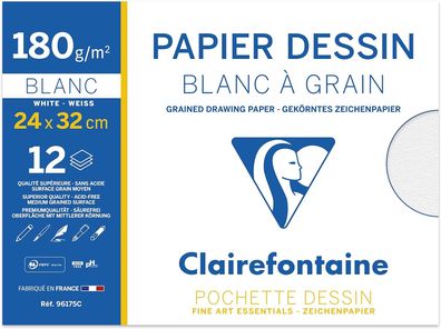 Clairefontaine 96175C - Packung Zeichenpapier mit 12 Bögen Zeichenpapier 180g, ...