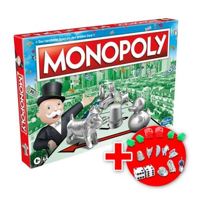 Monopoly - Classic Spiel inkl. EXTRA Set mit Figuren, Würfeln, Häusern & Hotels