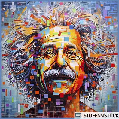 Stoff Kissen Panel Kunstleder Einstein 45 cm x 45 cm digital bedruckt