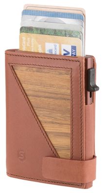 Sebastian Sturm Karten Geldbörse Leder & Holz Fin Cognac glatt/ Amazaque RFID