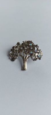 8025 Vintage Broschen Motiv Lebensbaum mit Swarovski Kristallen 29x25mm