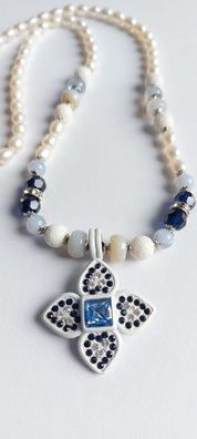 6962 Vintage Necklace mit Swarovski Crystal & Pearls 60cm