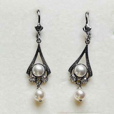 3948 Vintage Earring mit Swarovski Crystals & Pearls 48mm