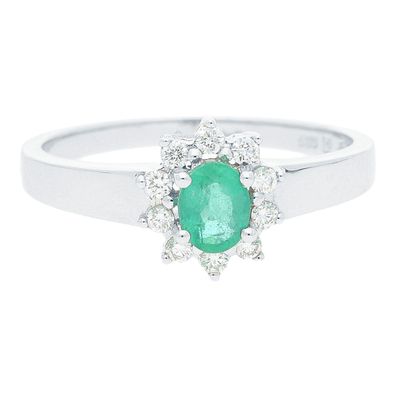 JuwelmaLux Ring 585/000 (14 Karat) Weißgold mit Smaragd und Brillanten ...