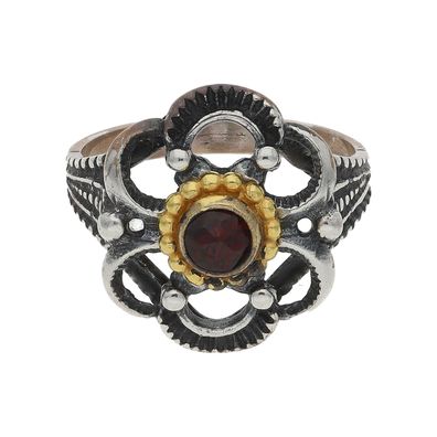 JuwelmaLux Trachten Ring Silber, geschwärzt, vergoldet, mit Granat JL30-...
