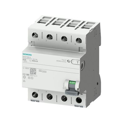 Siemens FI-Schutzschalter, 4-polig, Typ B, kurzzeitverzögert, In: 40 A, 30 mA, Un ...