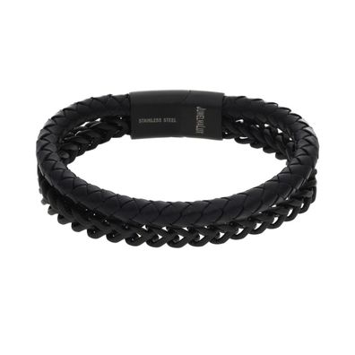 JuwelmaLux Armband Leder Edelstahl Ionen schwarz plattiert JL45-03-0016