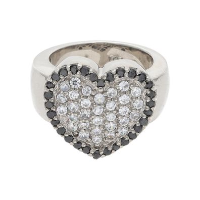 JuwelmaLux Ring 925/000 Sterling Silber Herz mit Zirkonia, schwarz JL30-...