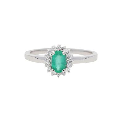 JuwelmaLux Ring 585/000 (14 Karat) Weißgold mit Smaragd und Brillanten ...