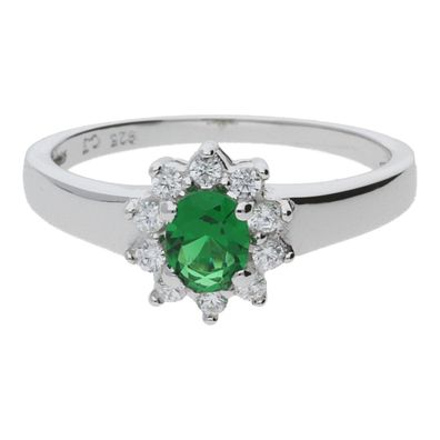 JuwelmaLux Ring 925/000 Sterling Silber mit synth. Smaragd und Zirkonia ...