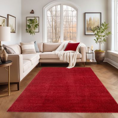 Gabbeh Optik Kurzflor Teppich Wohnzimmerteppich Büro Einfarbig Rot Meliert