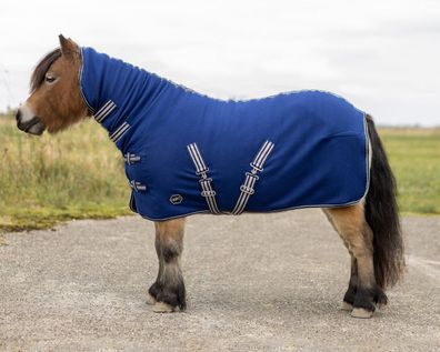 QHP Shetty Abschwitzdecke mit Hals, Fleecedecke Shetland Pony 65-90 cm Blau
