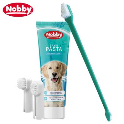 Nobby Zahnbürsten-Set mit Zahnpasta - Minzduft - entfernt Zahnbelag - für Hunde