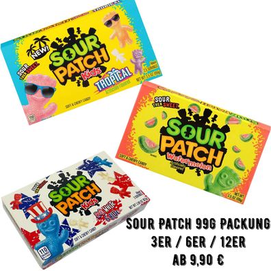 3, 6, 9x Sour Patch Kids Tropical, Watermelon, Red White & Blue 99 Gr. USA