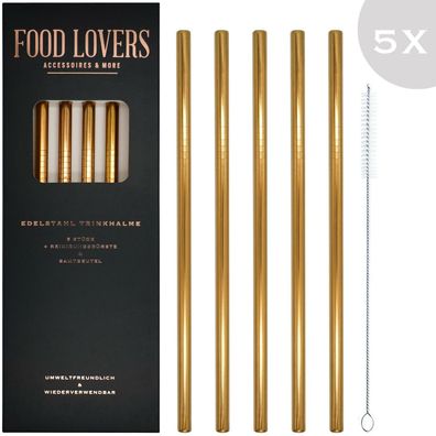 Foodlovers 5er-Pack Edelstahl-Strohhalme mit Kupfer-Legierung - widerverwendbar