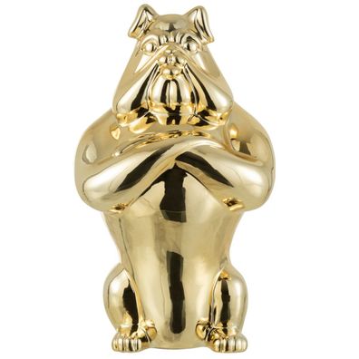 Skulptur "Bulldog" Keramik, Goldfarben, Groß H 40cm, von J-Line