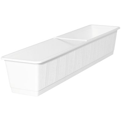 Geli Balkonkasten Standard Weiß mit Holzstruktur 80 cm - Kunststoff