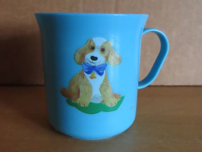 Tasse Becker Kunststoff Henkeltasse blau mit Hund ca. 7,5 cm H