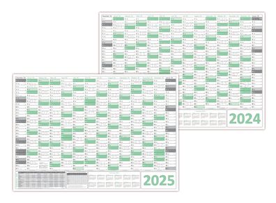 Green Wandkalender DIN A0 2024 + 2025 gerollt Wandplaner Ferien & Feiertage
