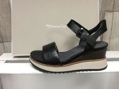 Tamaris Damen Keil-Sandale schwarz mit heller Sohle - EU-Schuhgröße: 38