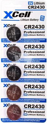 5er Sparset XCell CR2430 Lithium-Knopfzelle 3V / 290mAh