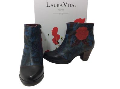 Laura Vita Stiefelette blau mit roter Blume - EU-Schuhgröße: 37