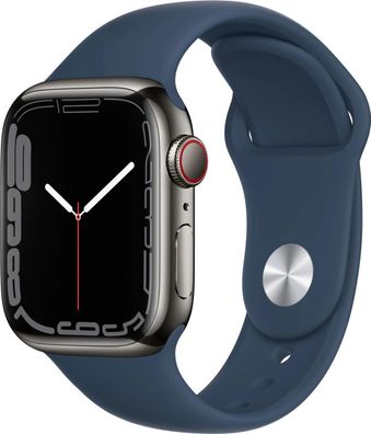 Apple Watch Series 7 GPS + Cellular 41mm Graphite Edelstahl Abyss Blue Sport Band ...