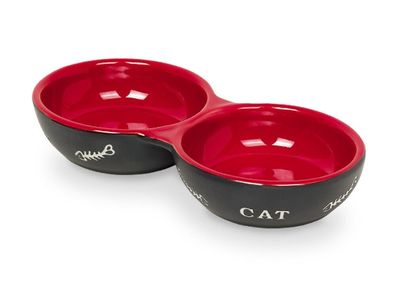 Nobby Katzen Keramik Doppelnapf "CAT"schwarz / rot 22 x 11,5 x 3,5 cm