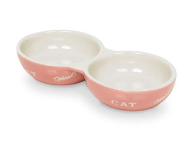 Nobby Katzen Keramik Doppelnapf "CAT"rosa / beige 22 x 11,5 x 3,5 cm