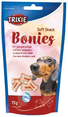 6x75g Soft Snack Bonies Leckerlis Rind Geflügel Hund Ernährung