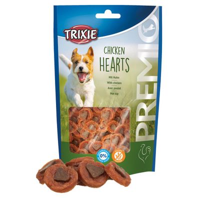 Trixie Premio Chicken Hearts 100 g, Hundesnack Leckerlis Huhn ohne Zuckerzusatz