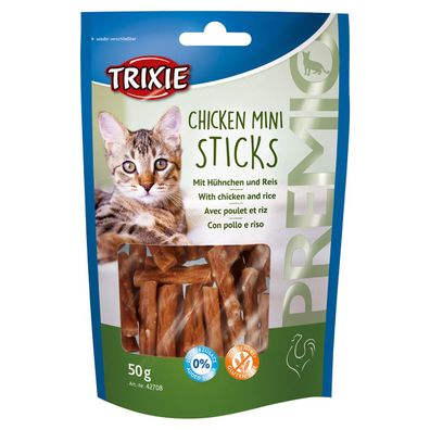 Trixie 2 x Premio Mini Sticks, Hühnchen/ Reis je Pack 50 g, Katzensnackkatze Cat