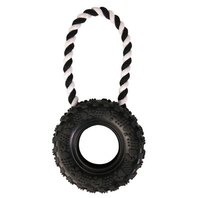Trixie Hundespielzeug Reifen am Seil, Naturgummi Dog Spielzeug ø 15 cm / 32 cm