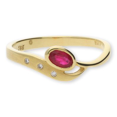 JuwelmaLux Ring Gelbgold 585er 14 Karat mit Rubin und Brillanten 0,15 ...