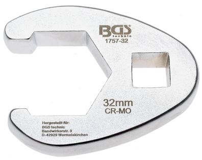 BGS technic Hahnenfußschlüssel | Antrieb Innenvierkant 12,5 mm (1/2") | SW 32 mm