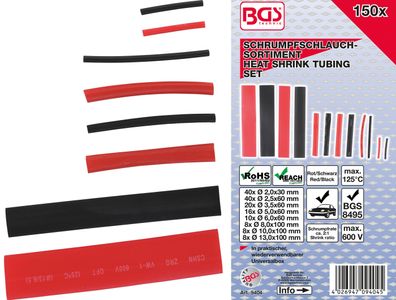 BGS technic Schrumpfschlauch-Sortiment | rot / schwarz | 150-tlg.