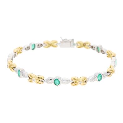 Bicolor Armband mit Smaragd und Diamanten 750er (18 Karat) Gold, getrage...